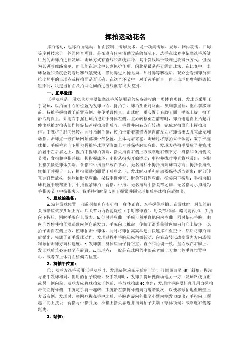 挥拍运动花名