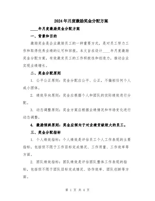 2024年月度激励奖金分配方案