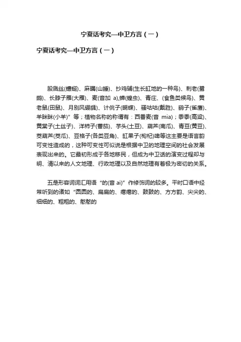宁夏话考究—中卫方言（一）