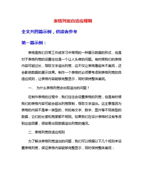 表格列宽自适应规则