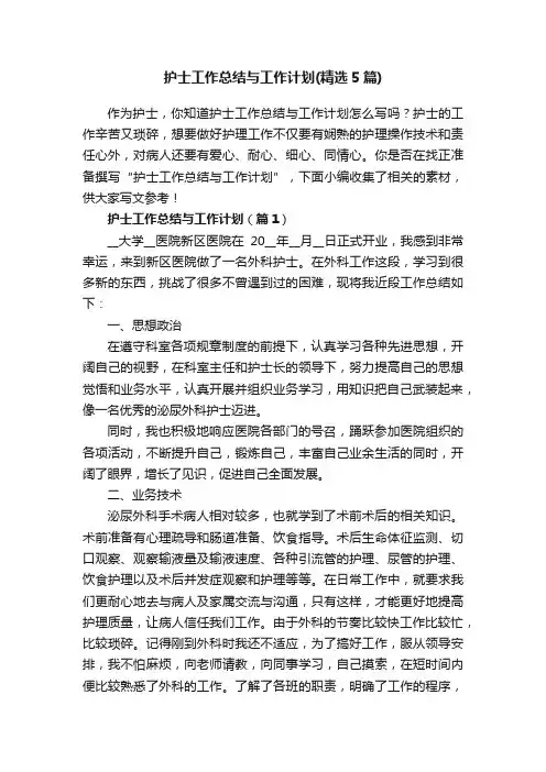 护士工作总结与工作计划（精选5篇）