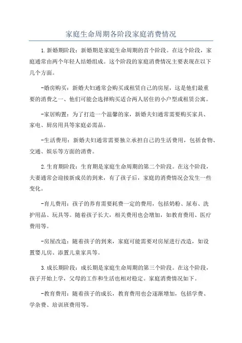 家庭生命周期各阶段家庭消费情况