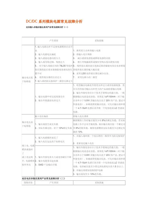 DCDC系列模块电源常见故障分析