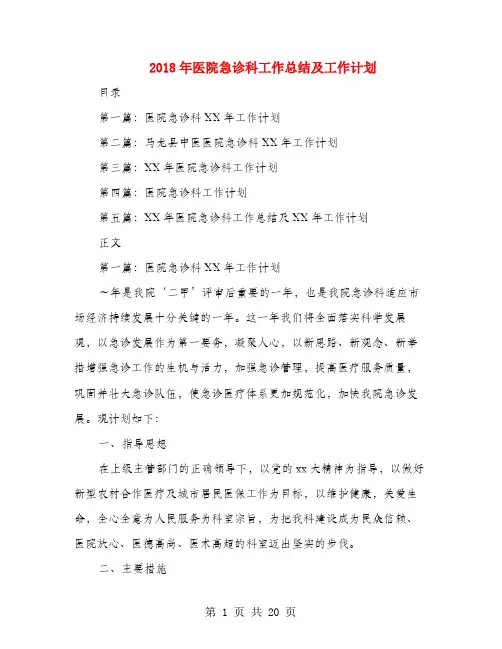 2018年医院急诊科工作总结及工作计划