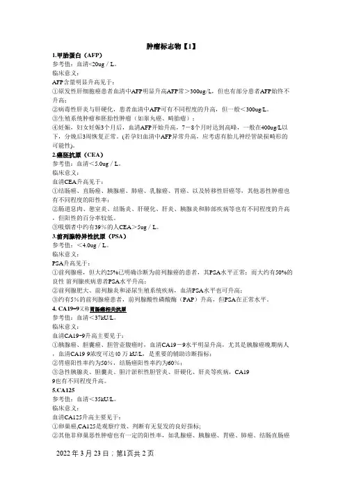 各种肿瘤标志物