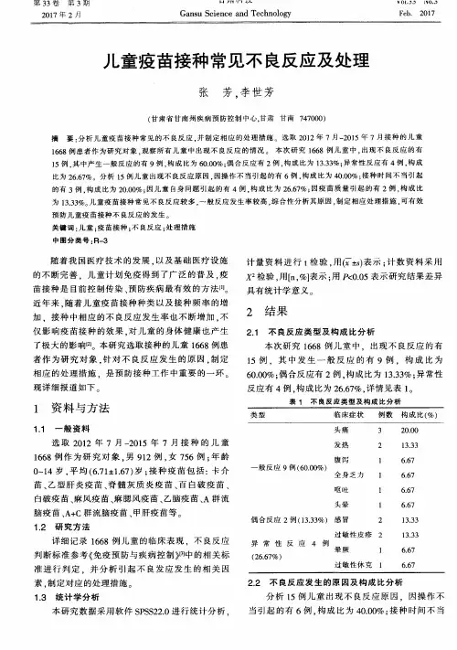 儿童疫苗接种常见不良反应及处理