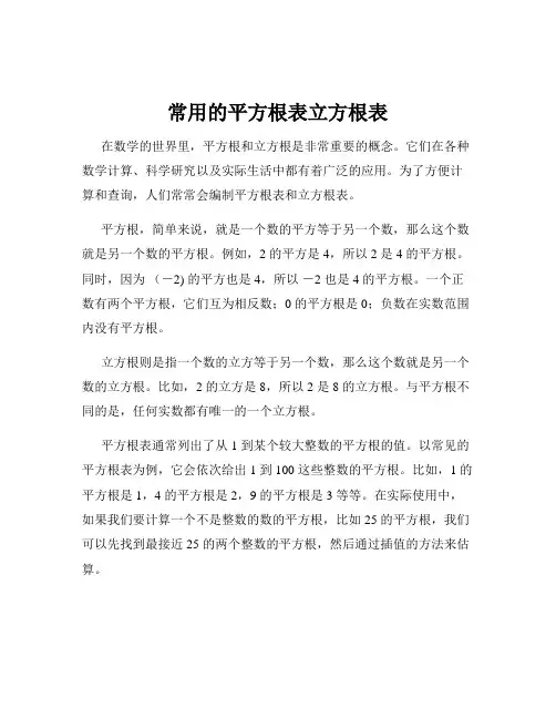 常用的平方根表立方根表