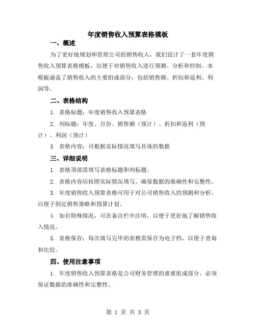 年度销售收入预算表格模板