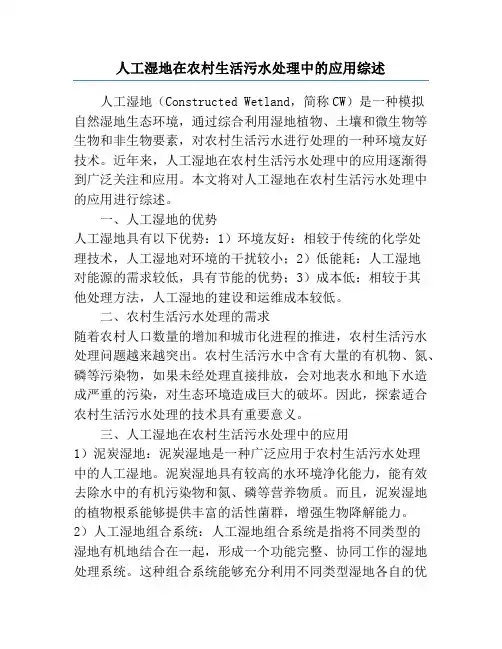 人工湿地在农村生活污水处理中的应用综述