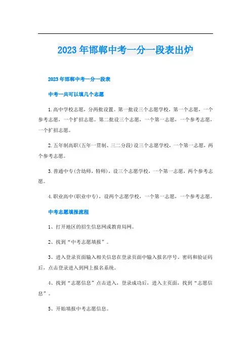 2023年邯郸中考一分一段表出炉