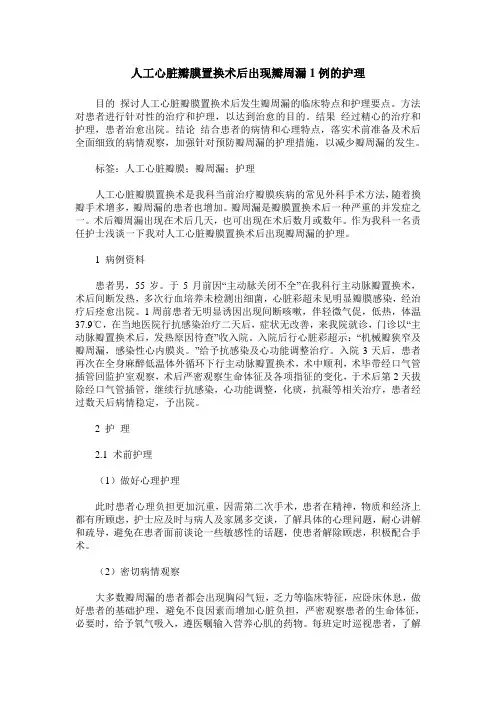 人工心脏瓣膜置换术后出现瓣周漏1例的护理