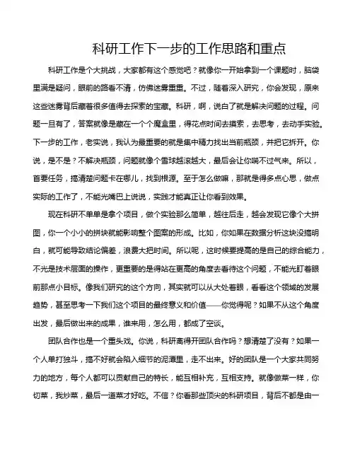 科研工作下一步的工作思路和重点