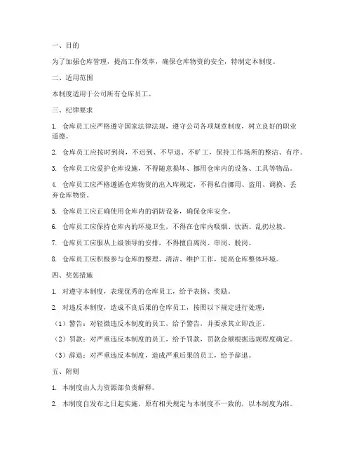 仓库员工纪律管理制度