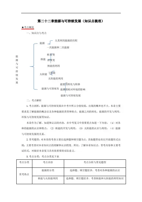 2021年九年级物理全册第二十二章能源与可持续发展知识点梳理含解析人教版