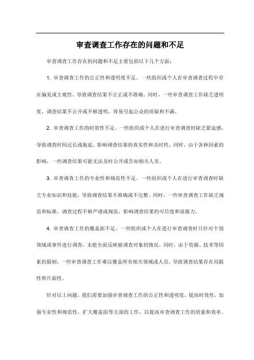 审查调查工作存在的问题和不足