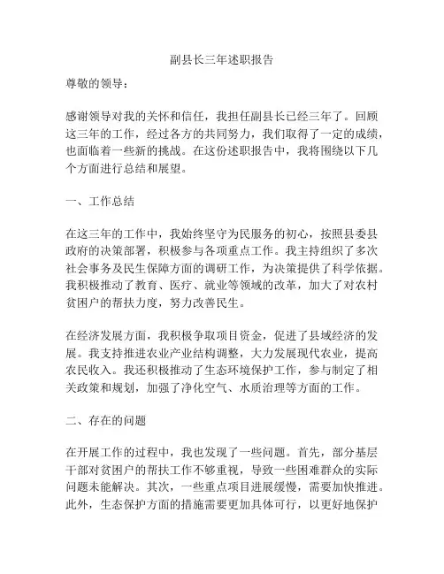 副县长三年述职报告