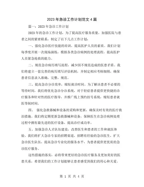 2023年急诊工作计划范文4篇