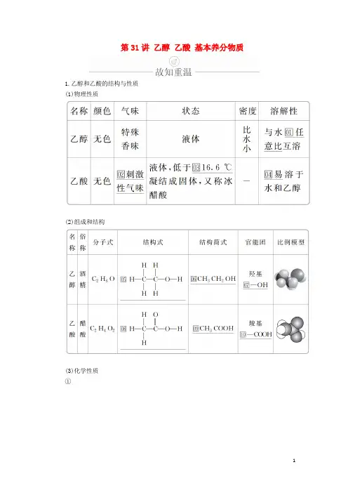2024年高考化学一轮总复习第十章第31讲乙醇乙酸基本营养物质学案含解析