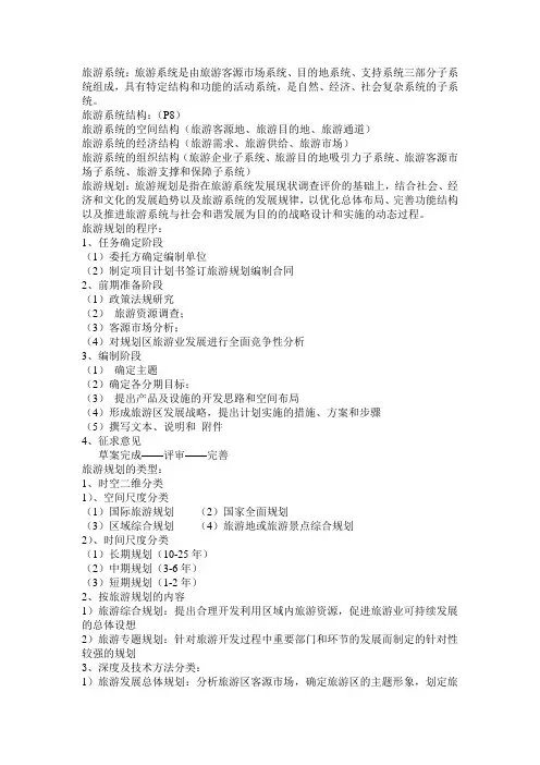 旅游规划与开发期末个人知识点总结,考点总结