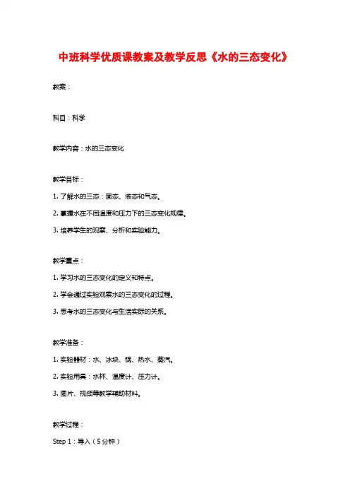 中班科学优质课教案及教学反思《水的三态变化》