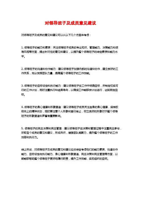对领导班子及成员意见建议
