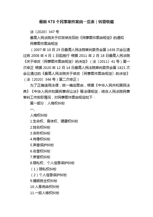 最新473个民事案件案由一览表｜转需收藏