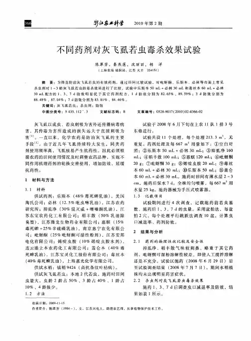 不同药剂对灰飞虱若虫毒杀效果试验