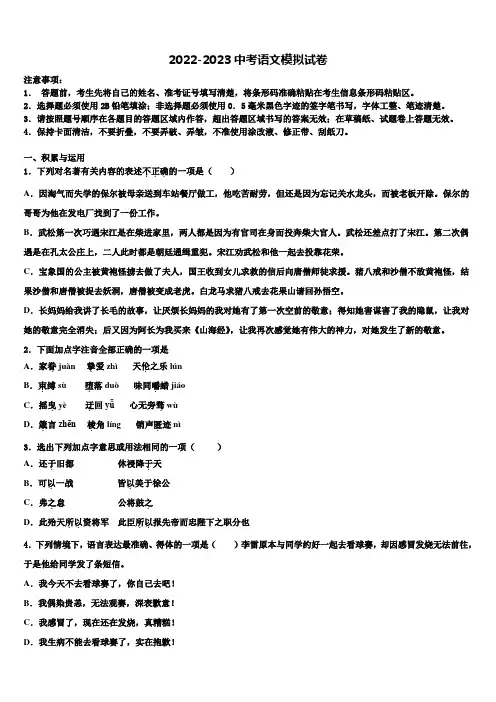 2023年安徽省名校中考语文模拟试题含解析