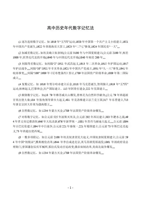 (完整word版)高中历史年代数字记忆法
