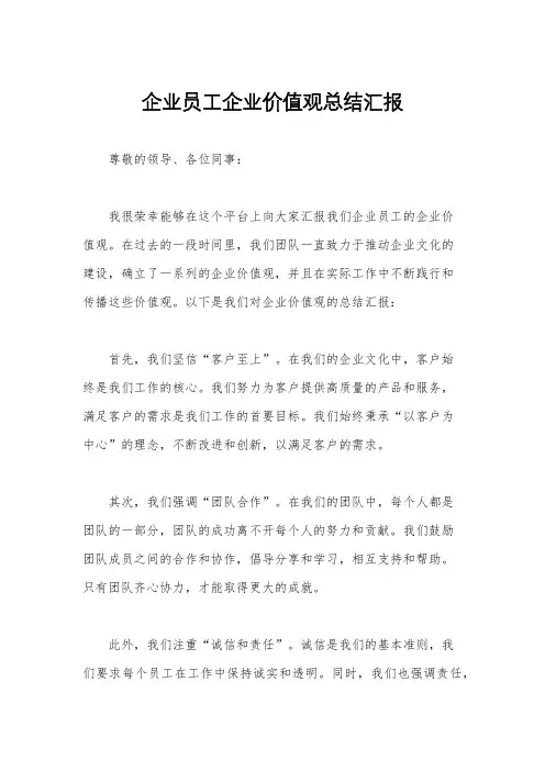 企业员工企业价值观总结汇报