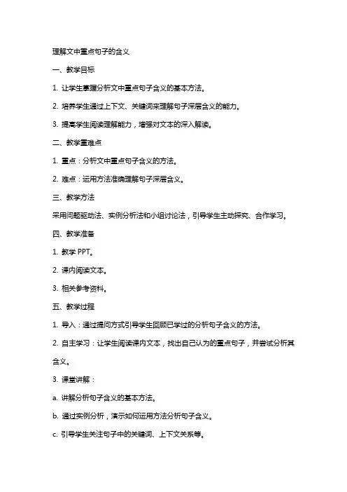 理解文中重点句子的含义(教案)