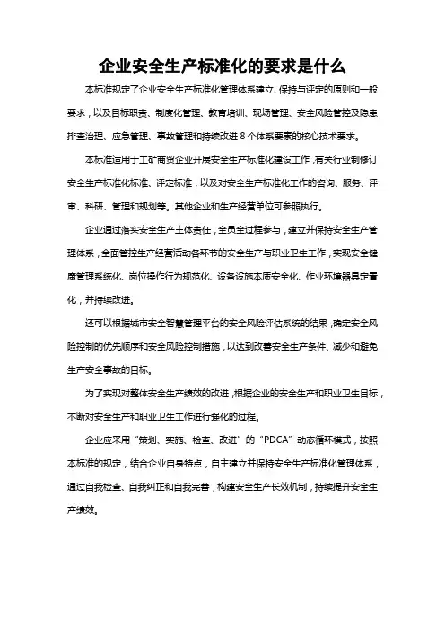 企业安全生产标准化的要求是什么