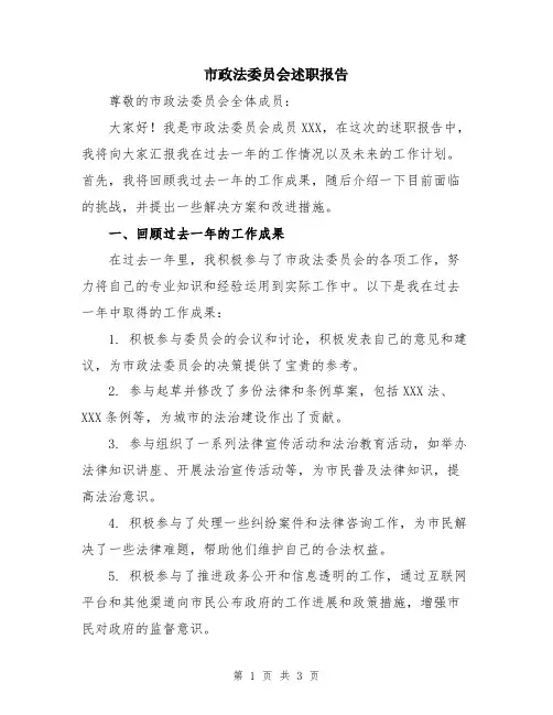 市政法委员会述职报告