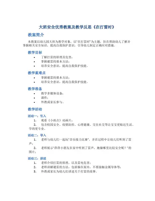 大班安全优秀教案及教学反思《在打雷时》