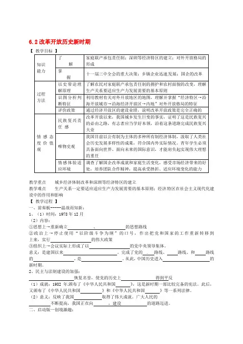 人教版历史与社会九年级下册6.2改革开放历史新时期