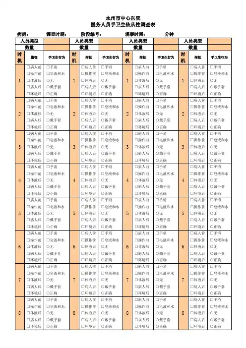 手卫生依从性调查表