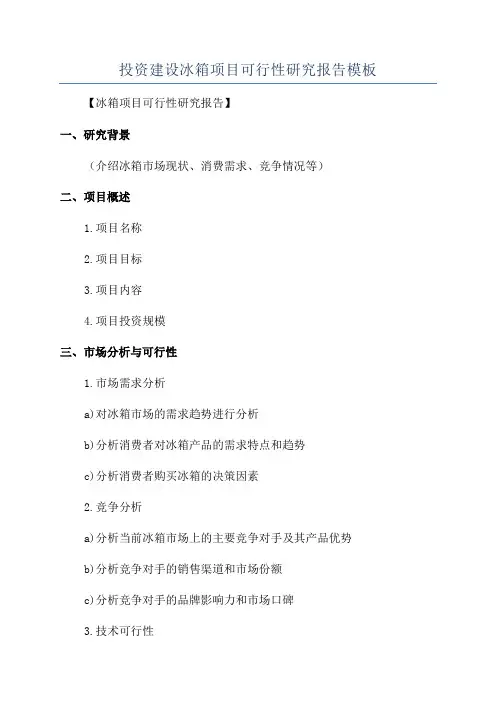 投资建设冰箱项目可行性研究报告模板