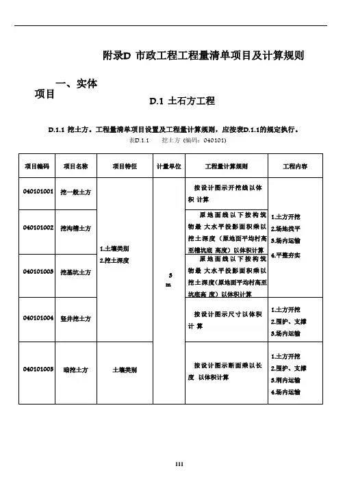 市政工程工程量清单项目及计算规则