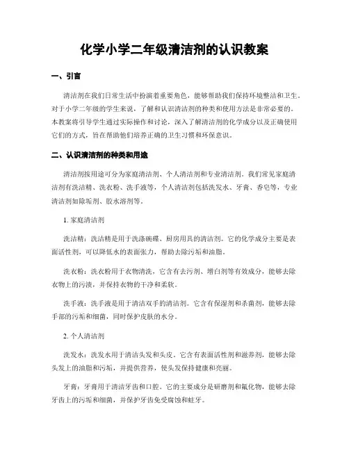 化学小学二年级清洁剂的认识教案
