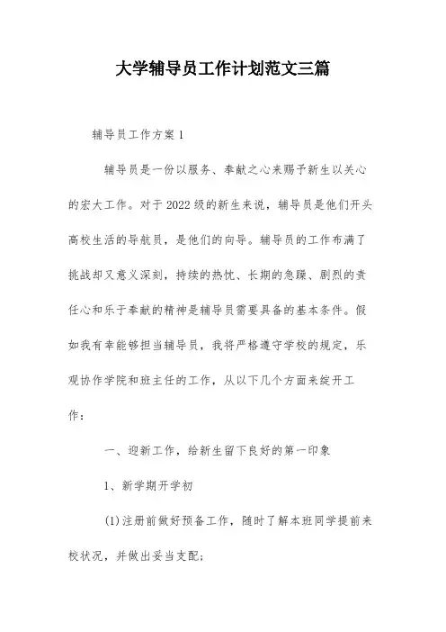 大学辅导员工作计划范文三篇