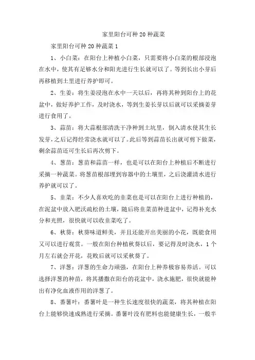 家里阳台可种20种蔬菜