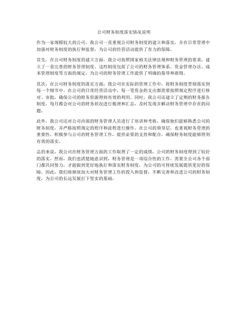 公司财务制度落实情况说明