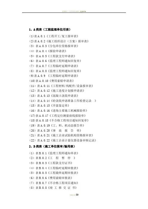 建筑施工用表格