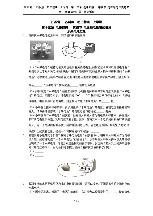 江苏省   苏科版  初三物理  上学期  第十三章 电路初探   第四节 电压和电压表的使用   