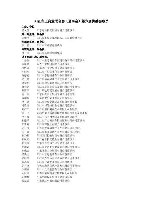 阳江市工商业联合会(总商会)第六届执委会成员