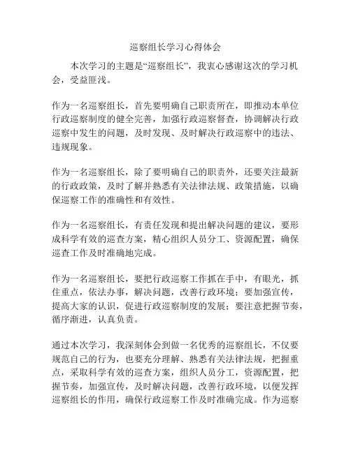 巡察组长学习心得体会