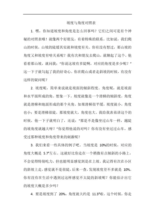 坡度与角度对照表