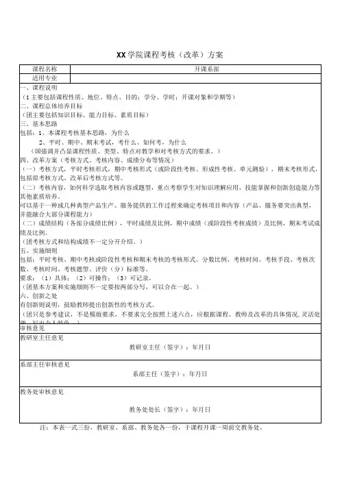 XX学院课程考核(改革)方案(2023年)