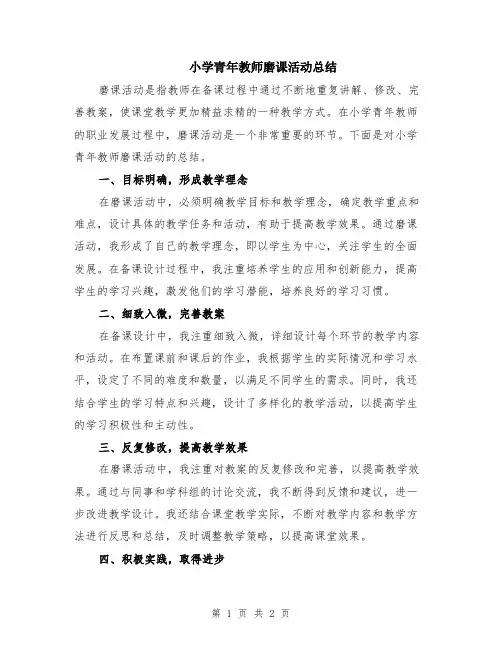 小学青年教师磨课活动总结