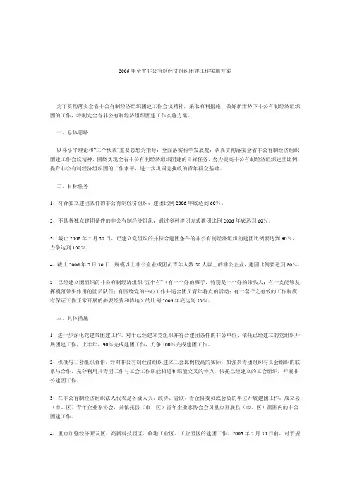 2006年全省非公有制经济组织团建工作实施方案